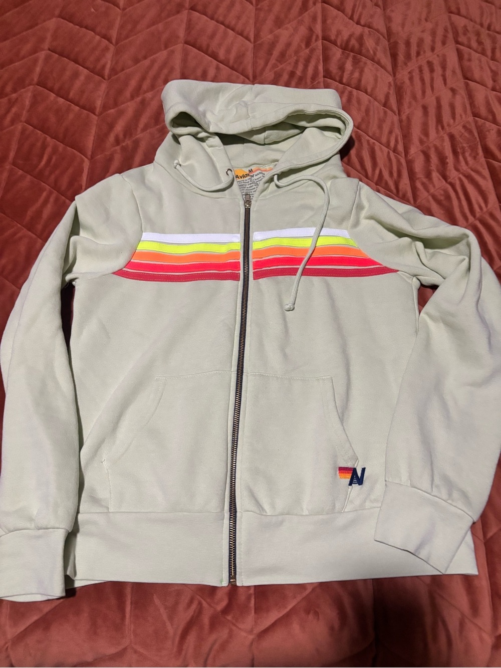 Aviator Nation Sage Zip Hoodie with Neon Rainbow Stripes